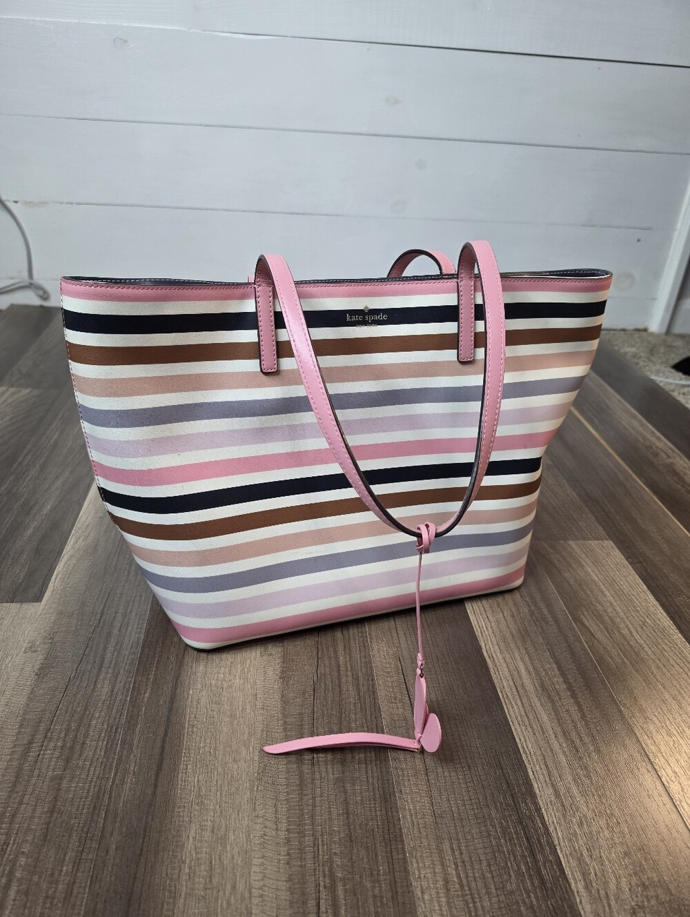 Kate Spade New York Kelsey Multi-Stripe Leather Trim Tote Bag Colorful Preppy